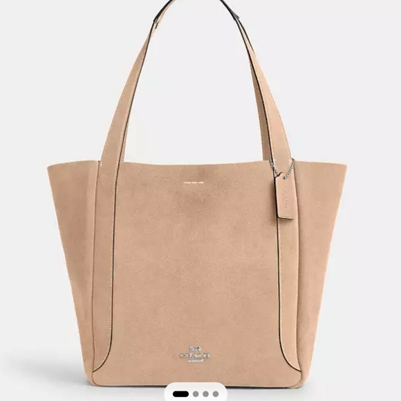 New! Coach Hadley Tote In Suede Silver/Light Taupe
